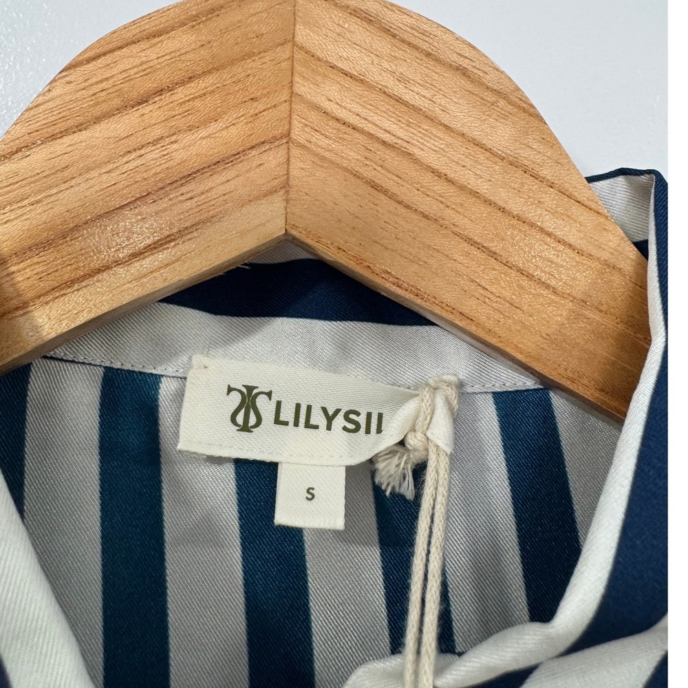 NWT LILYSILK Women Classic Striped 100% Mulberry Silk Button Down Shirt Small - Picture 4 of 8